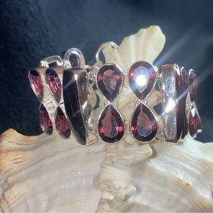 Carnelian Amethyst natural gemstone statement vintage bracelet